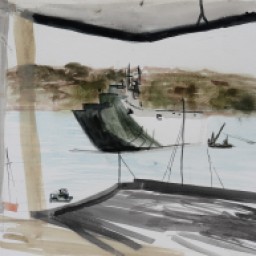 HMAS Thales from Riviera, watercolour, 24x35, $200